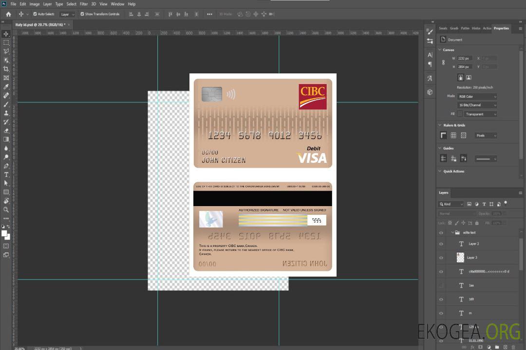 Carte de débit Visa de la banque CIBC du Canada template